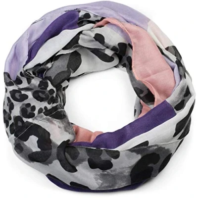 Image of styleBREAKER women tube scarf with leopard animal print pattern and colour blocking patches, snood, shawl 01016182, Colour:Violet Lilac Altrose