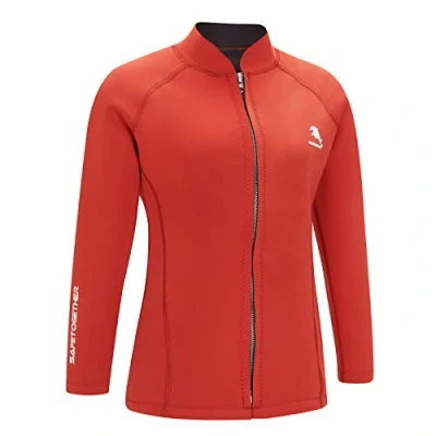 Image of Wetsuits Jacket Women 2mm Neoprene Tops Surfing Suit Long Sleeves Front Zipper Swim Surf Suits Diving (2XL, Red)