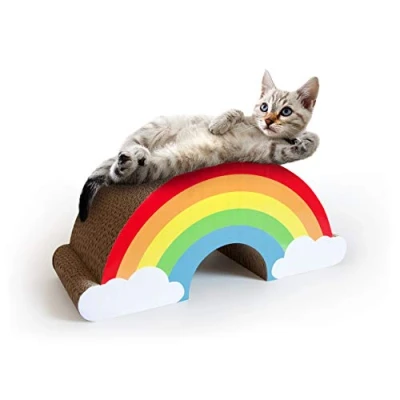 Image of Suck UK Cat Scratching Rainbow Cardboard Scratcher Scratch Post Kitten Toys Activity Accessories Mat Novelty Board