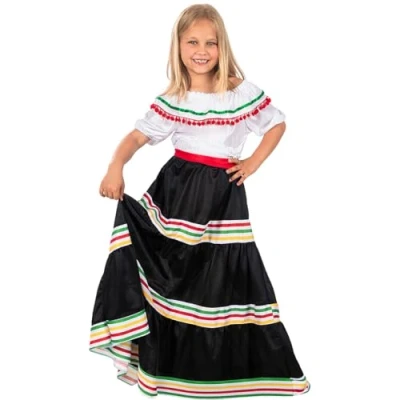 Image of Funidelia Mexican Costumes for girl &amp; Mariachi Sugar skull Costume kids accessory fancy dress props Halloween carnival parties Size 3 4 years