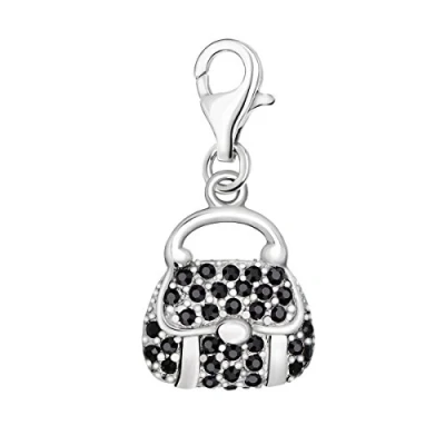 Image of Quiges 3D Handbag Clip On Charm Pendant with Black Cubic Zirconia Silver Plated Women&#039;s Jewellery