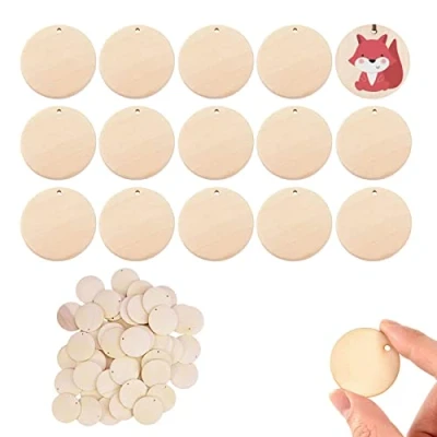 Image of YOUDALIS Pack of 50 Wooden Discs, 4 cm Diameter, Unfinished Wood Log Discs for DIY Crafts, Painting, Craft Decoration
