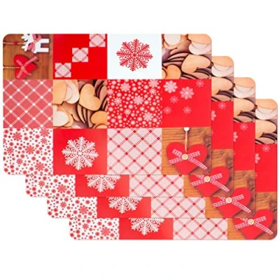Image of Venilia Red Mountauin Love Dining Room Place Mats Set of 4 Wipeable Polypropylene Food Safe 45 x 30 cm 59065