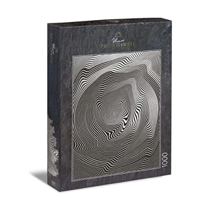 Image of Ulmer Puzzleschmiede 1000 piece Puzzle, Impossible Puzzle Irrwitz, Black/White/Grey Geometric Lines, Modern Design, Premium Cardboard Made in Germany, Adult