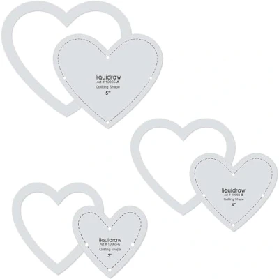 Image of Liquidraw Quilting Templates &amp; Rulers for Patchwork Acrylic Stencils Set of 3 Hexagon, Hearts, Square Stars (Heart 3)