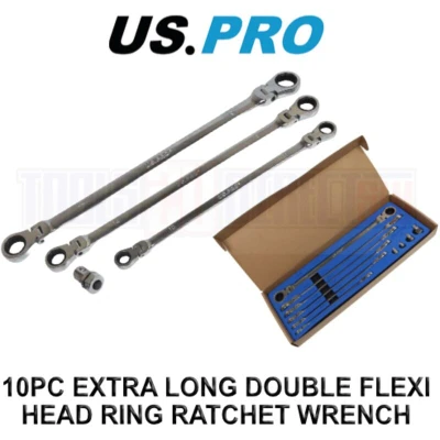 Image of US PRO 10pc Long Double Flexi Head Ratchet Spanner Wrench Set 8 19mm 2218