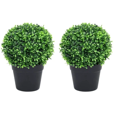 Image of vidaXL Artificial Boxwood Plants 2 pcs with Pots Ball Shaped Green 32 cm