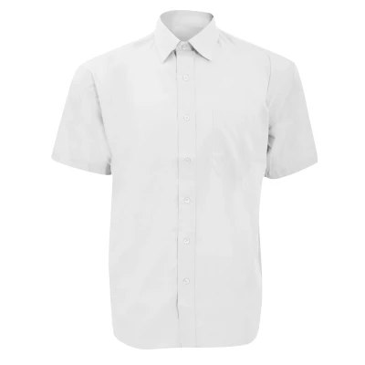 Image of Russell Athletic Collection Mens Short Sleeve Poly Cotton Easy Care Poplin Shirt (White) Size 17 inch