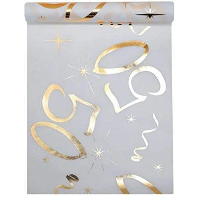 Image of Table Runner White / Gold 50 Years 30 cm x 5 m Decorative Fabric Banner