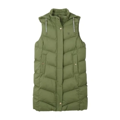 Image of LightHouse Women&#039;s Savannah Long Gilet Ladies Outdoor Padded Puffa Vest with Hood Recycled Sustainable Fill Olive 12