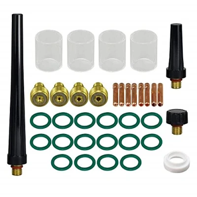 Image of RIVERWELD TIG Gas Lens Collet Body Clear Quartz Pyrex Glass Cup #10 41V35 Back Cap 598882 Insulators Gaskets kit fit WP 9 20 25 Welding Torch 36pcs