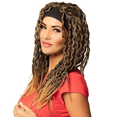 Image of Boland 23673 Emily Adult Wig Brown Curly Hair with Band, One Size, Perfect for Fancy Dress, Cosplay, and Themed Events