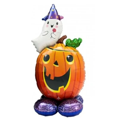 Image of Amscan Anagram 4242011 Halloween Pumpkin &amp; Ghost AirLoonz Air filled Foil Balloon 56&quot;