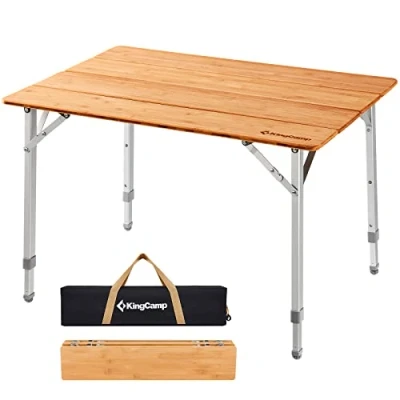 Image of KingCamp Lightweight Stable Folding Camping Table Bamboo Outdoor Tables Adjustable Height Portable Picnic