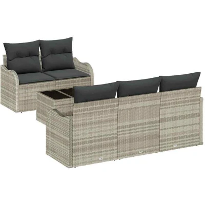 Image of vidaXL 6 Piece Garden Sofa Set with Cushions Light Grey Poly Rattan