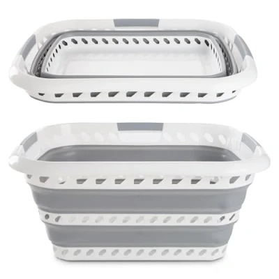 Image of Albert Austin Collapsible Laundry Basket Durable Plastic Folding XL 40L Capacity Washing Hole Design Rectangle Shaped Bucket Pop up for Clothes