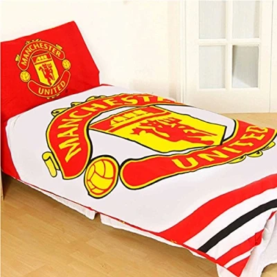 Image of Manchester United Single Duvet And Pillow Case Set Pulse Design (One Size) (White/Red)
