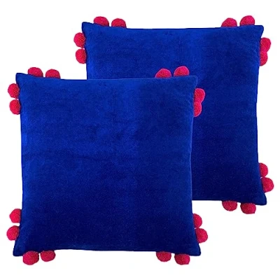 Image of Furn. Hoola Pom Feather Filled Cushion Twin Pack, Blue/Pink, 45 x 45cm