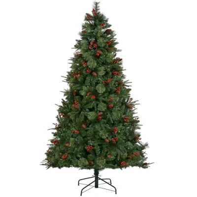 Image of WeRChristmas Decorated Mixed Tip Berries &amp; Pinecones Christmas Tree, Green, 6 ft / 1.8 m