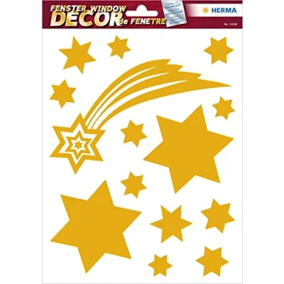 Image of HERMA 15109 Window Stickers Christmas Stars Shooting Star Gold, Pack of 14, Self Adhesive, Children&#039;s Stickers, Removable Winter Glitter Film for Room,