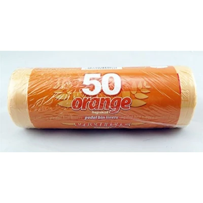 Image of 50 Pack Of Orange Frangranced Scented Handle Pedal Bin Liners
