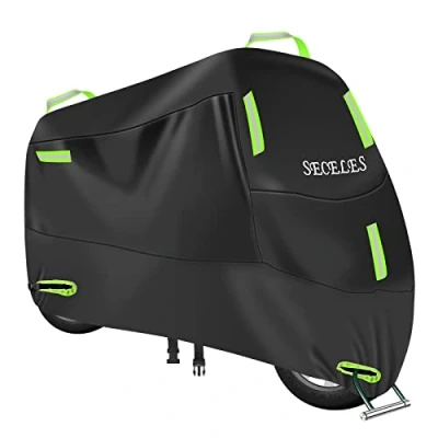 Image of Waterproof Motorbike Cover 300D Outdoor Indoor Motorcycle Protection with 2 Lock Holes and 7 Reflective Strips 1 Storage Bag Rain UV Dust Protective for Scooter (XXL: 96 x 37 49 inch)