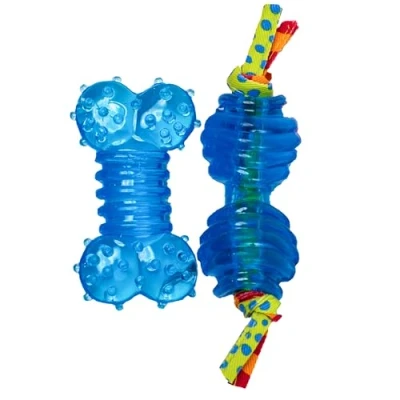 Image of Petstages Mini Orka Chew Pair Bone &amp; Dumbbell Dog Toys 2 Pack