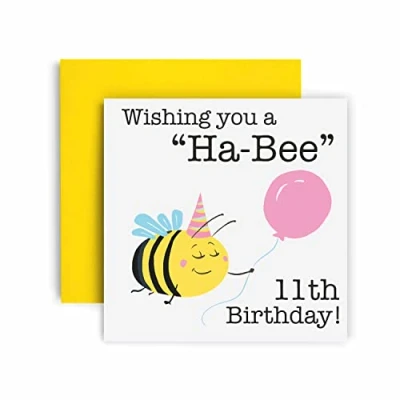 Image of Huxters Birthday Cards for Women Wishing You a Ha Bee 11th Card Her Funny Girl Daughter Sister with Envelope (11th)