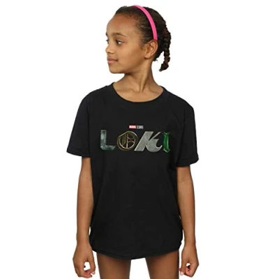 Image of Marvel Girls Loki Logo T Shirt Black 12 13 Years