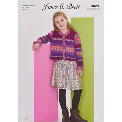 Image of James Brett Double Knit Knitting Pattern Girls Frilled Cuff Long Sleeve Cardigan (JB829)