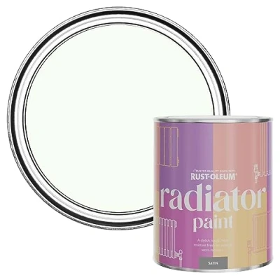 Image of Rust Oleum White Heat Resistant Radiator Paint in Satin Finish Still 750ml