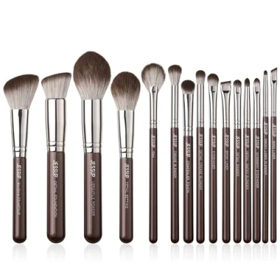 Image of Jessup Makeup Brushes Set 15pcs Brown Make up Professional Premium Synthetic Foundation Eyebrow Concealer Blush Eyeshadow Contour Eyeliner Powder Blending Highlighter Brush, T498