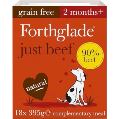Image of Forthglade Complementary Wet Dog Food (18 x 395g Trays) Just Beef with Vegetables, 90% Beef, Grain Free Stomach Sensitive Natural Ingredients, Hypoallergenic