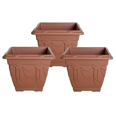 Image of HOMION 41cm Square Flower Pots Venetian Plastic Garden planter pot container (Terracotta) (3x)
