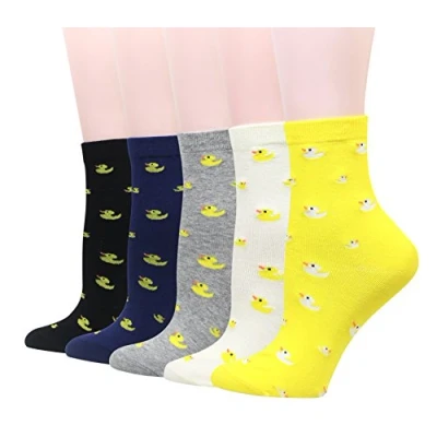 Image of Cansok Women Animal Novelty Dress Crew Socks (Yellow Rubber Duck 5 pairs)