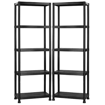 Image of VonHaus Plastic Shelving Unit 5 Tier, Lightweight Unit, Pack of Two for Easy Garage, Shed and Workshop Storage Garage Units Plastic, 176cm x 60cm 30cm, 100kg Capacity