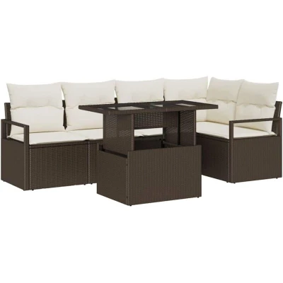 Image of vidaXL 6 Piece Garden Sofa Set with Cushions Brown Poly Rattan