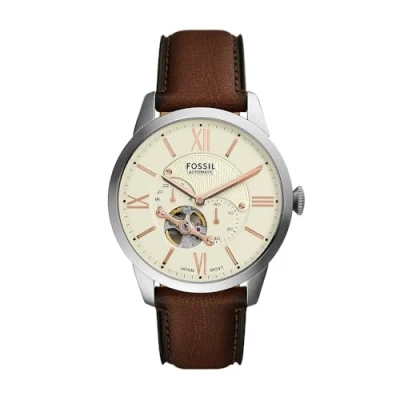 Image of Fossil Men&#039;s Analog Automatic Watch with Leather Strap ME3266