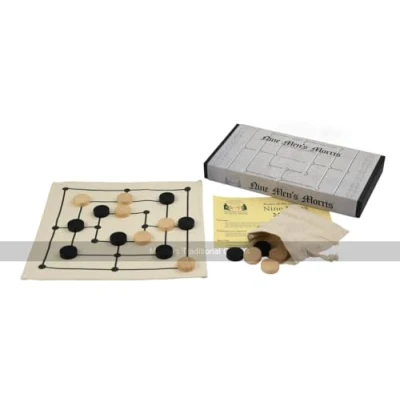Image of Medieval Nine Mens Morris Board Game Cloth And Wooden Pieces Games Historical 2 player