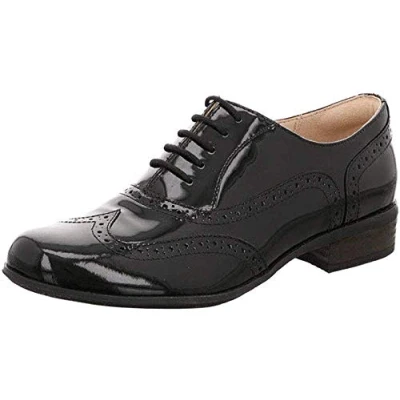 Image of Clarks Womens Casual Hamble Oak Leather Shoes, Black patent*2 UK