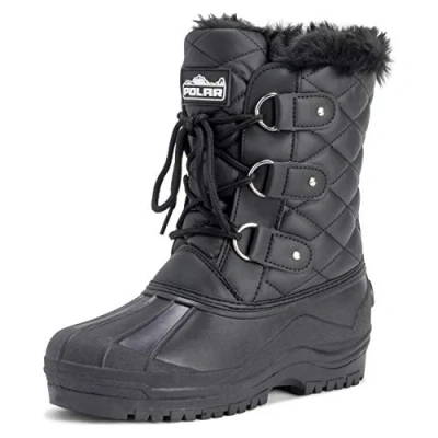 Image of Polar Womens Short Snow Winter Tactical Mountain Waterproof Hiker Mid Calf Walking Boot Black Leather UK4/EU37 YC0368
