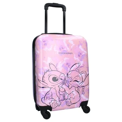 Image of Vadobag STITCH and Angel Hard ABS suitcase for Children 4 Wheels Extendable Handle 46 x 33 21 cm 31 Litre Capacity pink, Valigia piccola, trolley kids