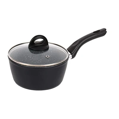Image of URBN CHEF FORGECROSS Black &amp; Grey Marble Forged Pressed Aluminium Non Stick Induction Safe Cooking Pots Pans Saucepans Cookware (18cm Saucepan)