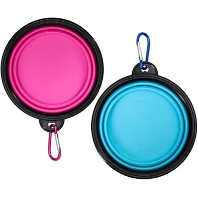 Image of Aruicheng Collapsible Dog Bowl Water 2 Pack Portable Bowls Travel with Carabiner for Small Pet Cat Food Feeding 350ml