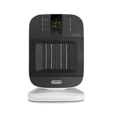 Image of De&#039;Longhi Bend Line, Ceramic Fan Heater 2kw, Room Thermastat, 24hr Timer, Digital Control Panel, Anti Frost Frunction, Oscillating base, Auto Off, For Rooms up to 60m3, HFX60V20, Black and White