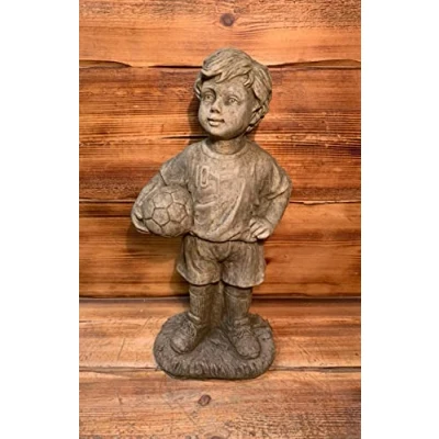 Image of STONE GARDEN FOOTBALL BOY PLAYER LARGE STATUE ORNAMENT
