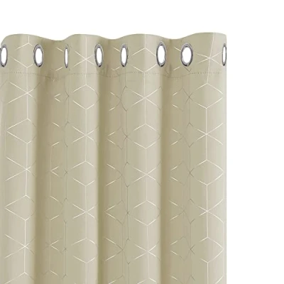 Image of Deconovo Blackout Curtains, Diamond Foil Printed Eyelet Thermal Insulated Curtains for Living Room, 52 x 84 Inch(Width Length), Beige, One Pair