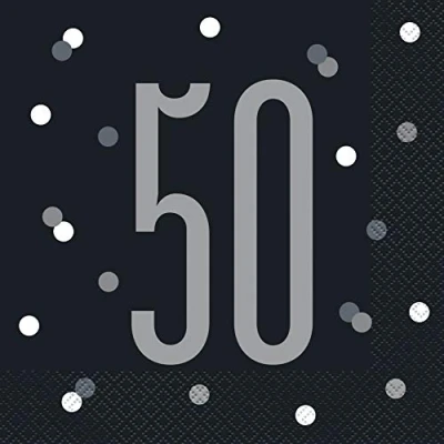 Image of Stunning 50th Glitz Black &amp; Silver Luncheon Napkins (16cm) Chic Elegant Party Essential Perfect for Special Occasions 16ct