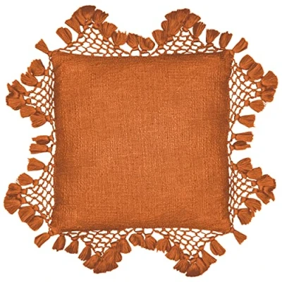 Image of Yard Anko Macramé Tassel Feather Filled Cushion Brown Cotton Size 45 cm x