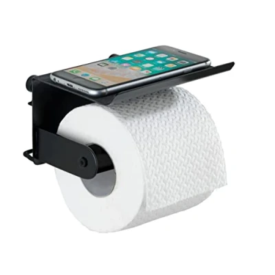 Image of NIKE Wenko Classic Plus 23885100 Toilet Roll Holder with Shelf Rust Protection Steel 14 x 10 cm Black